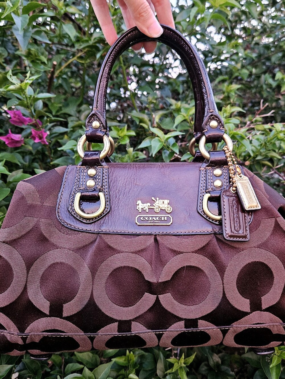 Coach Madison Op Art Sabrina Satchel 12947 Chocolate Brown Signature Y2K